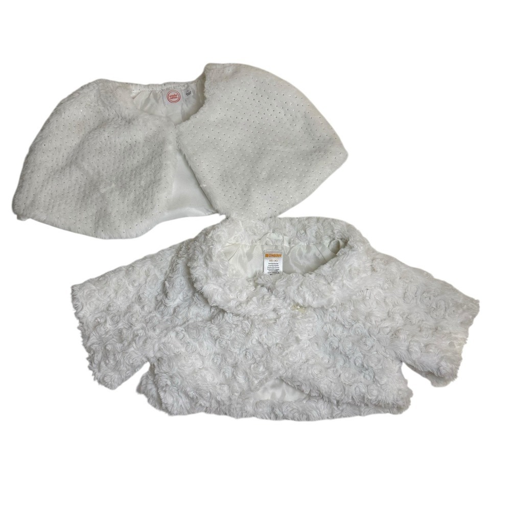 Lot Of 2 Gymboree & Wonder Nation Girl White Faux‎ Fur Winter Coat Cape  4 & 6